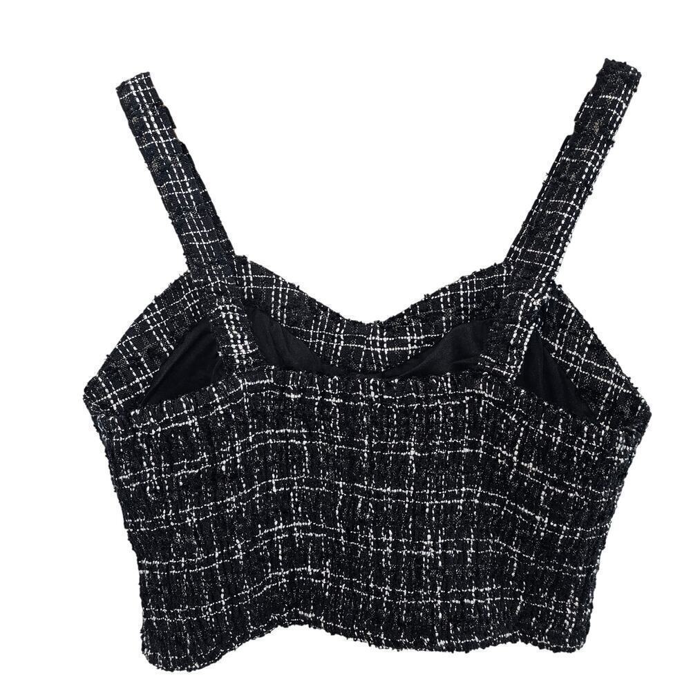Japna Tweed Crop Top Cami Womens Large Black Plaid Bralette Twee Festival Boho - Picture 2 of 8